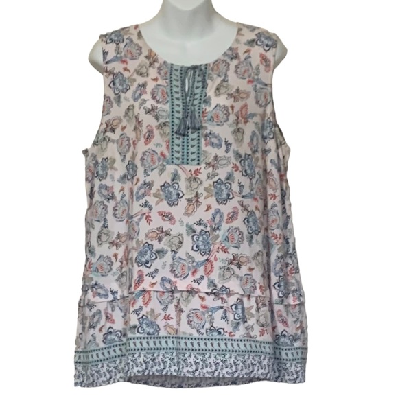 J. Jill Floral Tassel Sleeveless Top Blouse Size XL - Picture 3 of 9